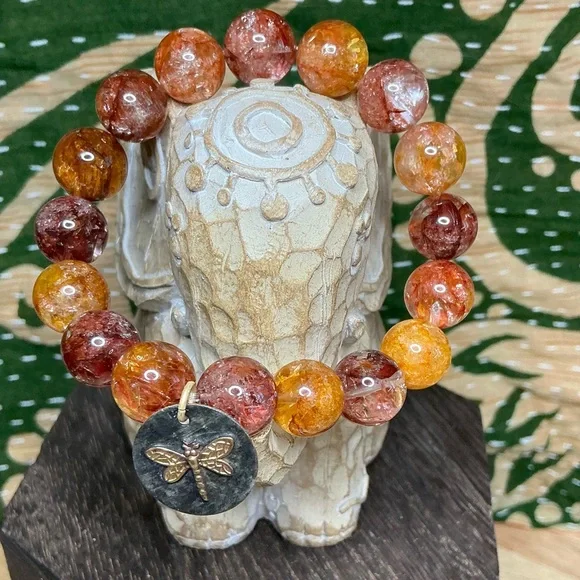 Sparkling Hematoid 12mm with Dragonfly Charm - Picture 2 of 5